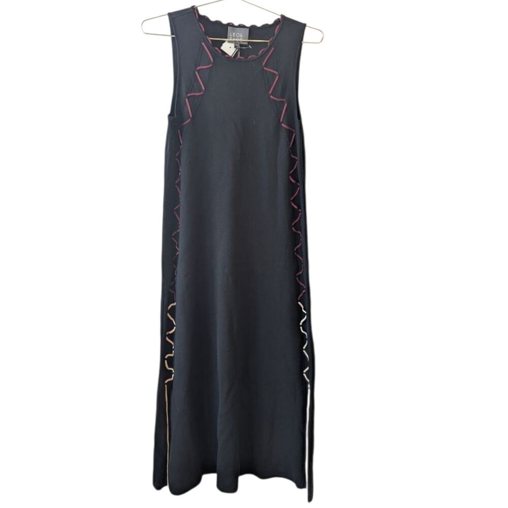 NWT Leo & Sage Black Knit Sleeveless Midi Dress Ric Rac Trim Medium